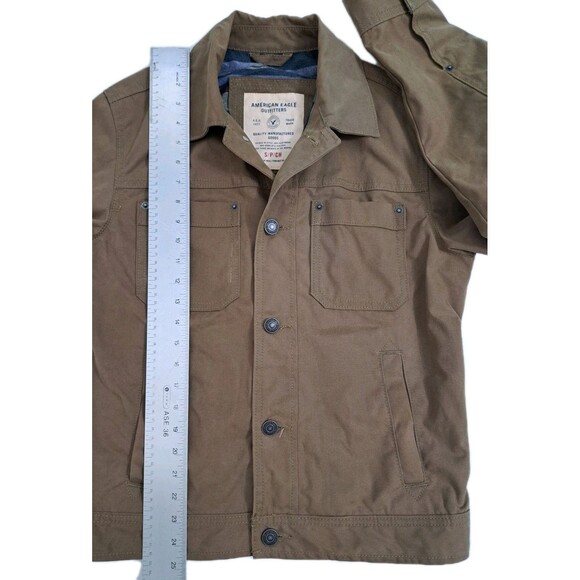 American Eagle “Waxed Style” Canvas Men’s Size Small Brown Trucker Jacket Coat - Picture 11 of 12
